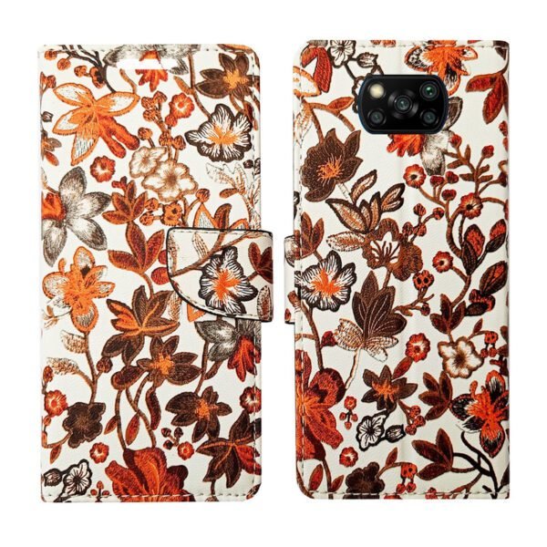 Dhar Flips Orange Pattern Flip Cover Poco X3 | Leather Finish | Shock Proof | Magnetic Clouser | Light Weight | Compatible with Poco X3 Cover | Best Designer Cover For Poco X3