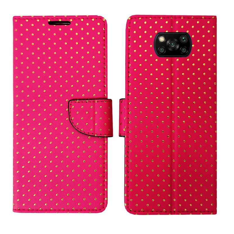 Dhar Flips Pink Dot Flip Cover Poco X3 | Leather Finish | Shock Proof | Magnetic Clouser | Light Weight | Compatible with Poco X3 Cover | Best Designer Cover For Poco X3