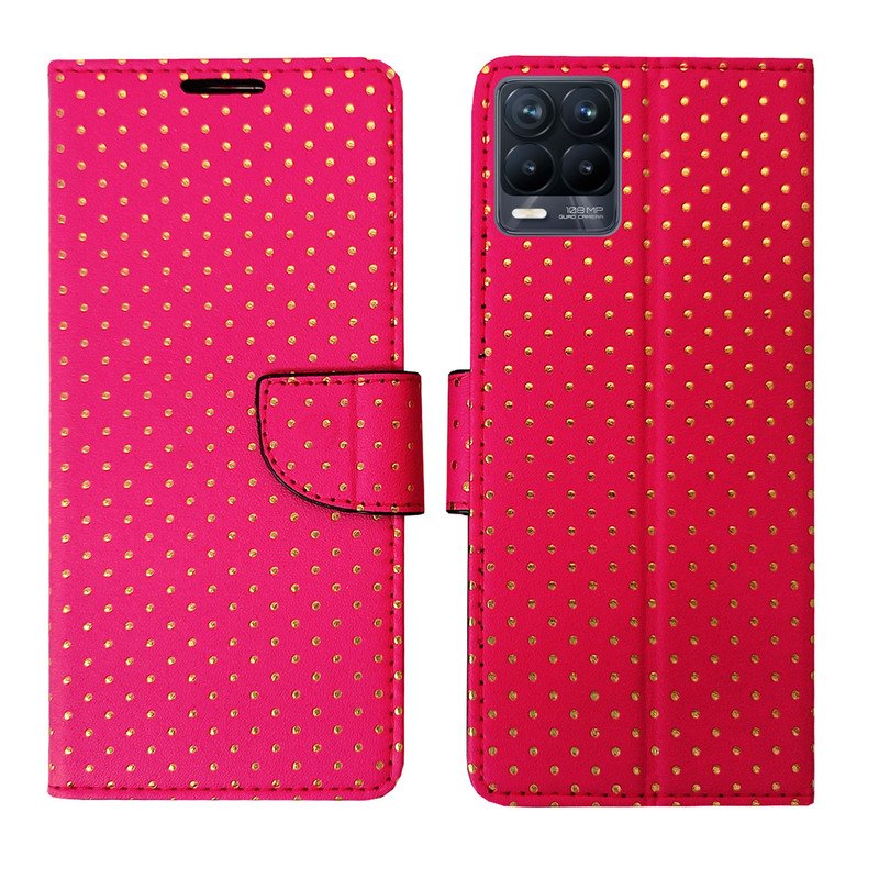 Dhar Flips Pink Dot Flip Cover Realme 8 Pro | Leather Finish | Shock Proof | Magnetic Clouser | Light Weight | Compatible with Realme 8 Pro Cover | Best Designer Cover For Realme 8 Pro