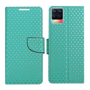 Dhar Flips Aquamarine Dot Flip Cover Realme 8 Pro | Leather Finish | Shock Proof | Magnetic Clouser | Light Weight | Compatible with Realme 8 Pro Cover | Best Designer Cover For Realme 8 Pro