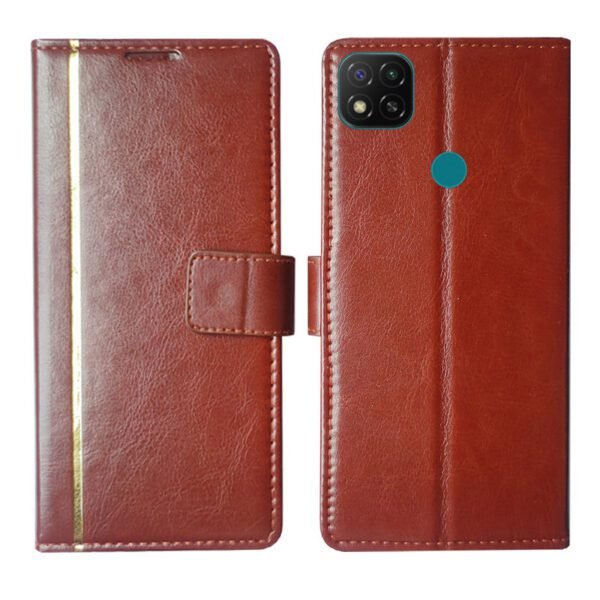 Dhar Flips Brown GP Flip Cover Redmi 9 | Leather Finish | Shock Proof | Magnetic Clouser | Light Weight | Compatible with Redmi 9 Cover | Best Designer Cover For Redmi 9