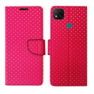 Dhar Flips Pink Dot Flip Cover Redmi 9 Active | Leather Finish | Shock Proof | Magnetic Clouser | Light Weight | Compatible with Redmi 9 Active Cover | Best Designer Cover For Redmi 9 Active