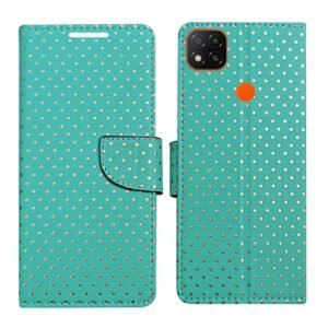 Dhar Flips Aquamarine Dot Flip Cover Redmi 9 | Leather Finish | Shock Proof | Magnetic Clouser | Light Weight | Compatible with Redmi 9 Cover | Best Designer Cover For Redmi 9