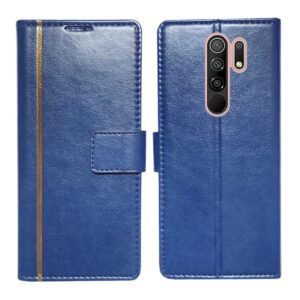 Dhar Flips Blue GP Flip Cover Redmi 9 Prime | Leather Finish | Shock Proof | Magnetic Clouser | Light Weight | Compatible with Redmi 9 Prime Cover | Best Designer Cover For Redmi 9 Prime