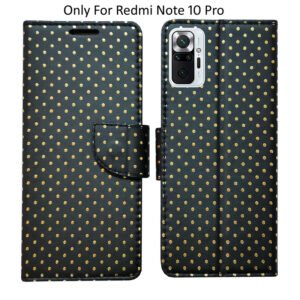 Dhar Flips Black Dot Flip Cover Redmi Note 10 Pro | Leather Finish | Shock Proof | Magnetic Clouser | Light Weight | Compatible with Redmi Note 10 Pro Cover | Best Designer Cover For Redmi Note 10 Pro