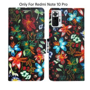 Dhar Flips Black Pattern Flip Cover Redmi Note 10 Pro | Leather Finish | Shock Proof | Magnetic Clouser | Light Weight | Compatible with Redmi Note 10 Pro Cover | Best Designer Cover For Redmi Note 10 Pro