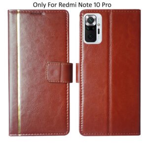 Dhar Flips Brown GP Flip Cover Redmi Note 10 Pro | Leather Finish | Shock Proof | Magnetic Clouser | Light Weight | Compatible with Redmi Note 10 Pro Cover | Best Designer Cover For Redmi Note 10 Pro