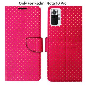 Dhar Flips Pink Dot Flip Cover Redmi Note 10 Pro | Leather Finish | Shock Proof | Magnetic Clouser | Light Weight | Compatible with Redmi Note 10 Pro Cover | Best Designer Cover For Redmi Note 10 Pro