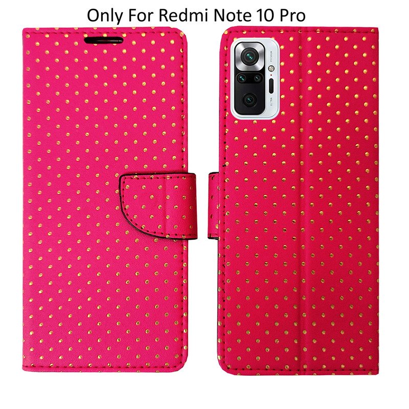 Dhar Flips Pink Dot Flip Cover Redmi Note 10 Pro | Leather Finish | Shock Proof | Magnetic Clouser | Light Weight | Compatible with Redmi Note 10 Pro Cover | Best Designer Cover For Redmi Note 10 Pro