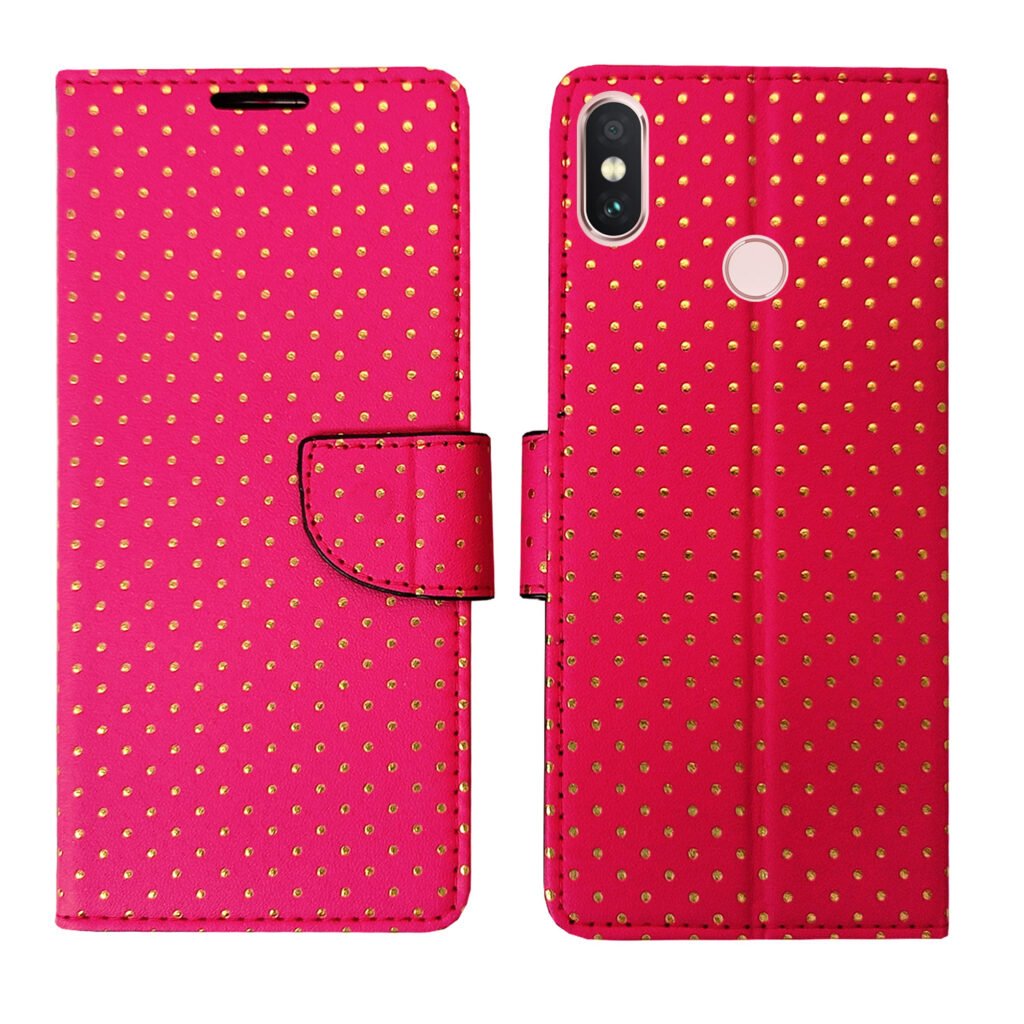 Dhar Flips Pink Dot Flip Cover Redmi Note 5 Pro | Leather Finish | Shock Proof | Magnetic Clouser | Light Weight | Compatible with Redmi Note 5 Pro Cover | Best Designer Cover For Redmi Note 5 Pro