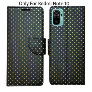 Dhar Flips Black Dot Flip Cover Redmi Note 10 | Leather Finish | Shock Proof | Magnetic Clouser | Light Weight | Compatible with Redmi Note 10 Cover | Best Designer Cover For Redmi Note 10