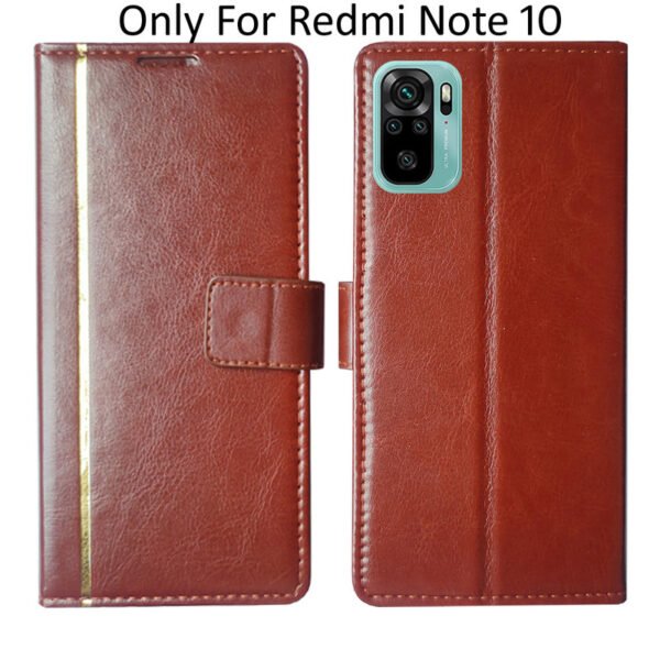 Dhar Flips Brown GP Flip Cover Redmi Note 10 | Leather Finish | Shock Proof | Magnetic Clouser | Light Weight | Compatible with Redmi Note 10 Cover | Best Designer Cover For Redmi Note 10