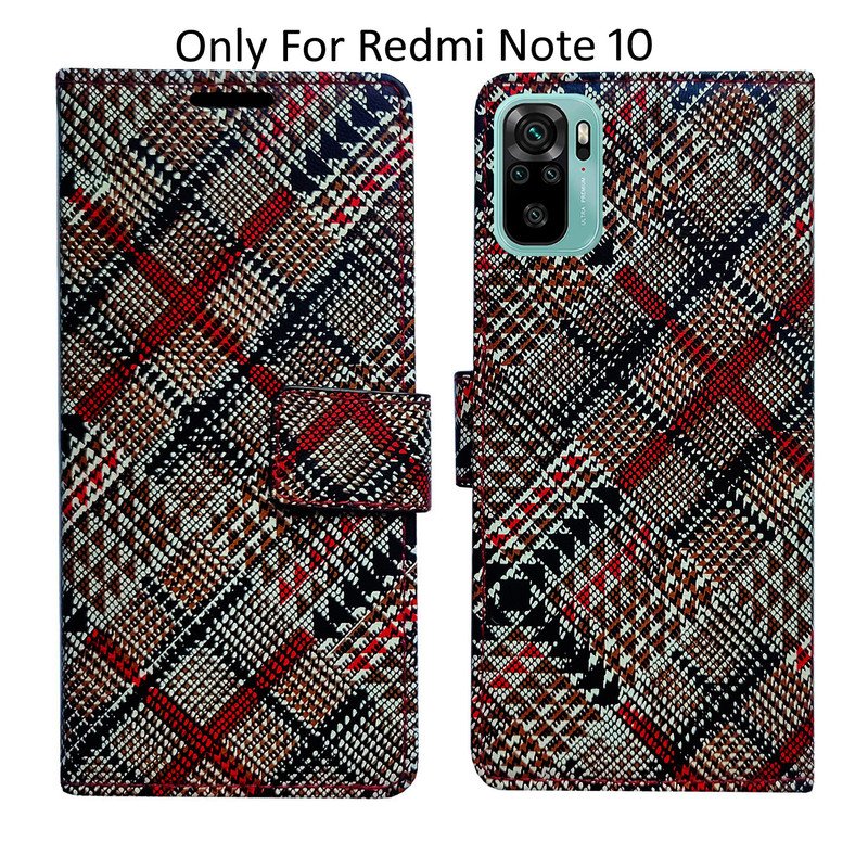 Dhar Flips Check Flip Cover Redmi Note 10 | Leather Finish | Shock Proof | Magnetic Clouser | Light Weight | Compatible with Redmi Note 10 Cover | Best Designer Cover For Redmi Note 10