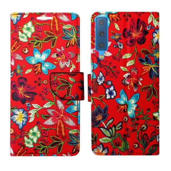 Dhar Flips Red Pattern Flip Cover Samsung J6 Plus | Leather Finish | Shock Proof | Magnetic Clouser | Light Weight | Compatible with Samsung J6 Plus Cover | Best Designer Cover For Samsung J6 Plus