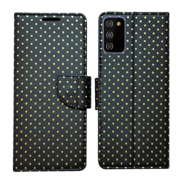 Dhar Flips Black Dot Flip Cover Samsung M02s | Leather Finish | Shock Proof | Magnetic Clouser | Light Weight | Compatible with Samsung M02s Cover | Best Designer Cover For Samsung M02s