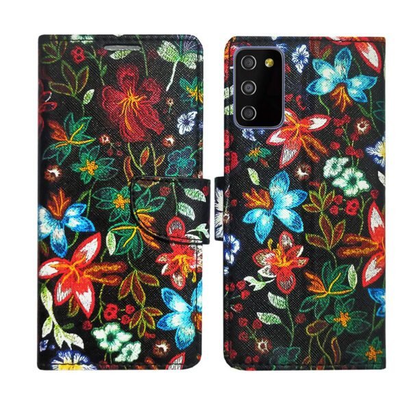 Dhar Flips Black Pattern Flip Cover Samsung M02s | Leather Finish | Shock Proof | Magnetic Clouser | Light Weight | Compatible with Samsung M02s Cover | Best Designer Cover For Samsung M02s