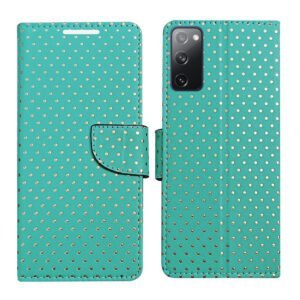 Dhar Flips Aquamarine Dot Flip Cover Samsung S20 FE | Leather Finish | Shock Proof | Magnetic Clouser | Light Weight | Compatible with Samsung S20 FE Cover | Best Designer Cover For Samsung S20 FE