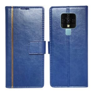 Dhar Flips Blue GP Flip Cover Tecno Camon 16 | Leather Finish | Shock Proof | Magnetic Clouser | Light Weight | Compatible with Tecno Camon 16 Cover | Best Designer Cover For Tecno Camon 16