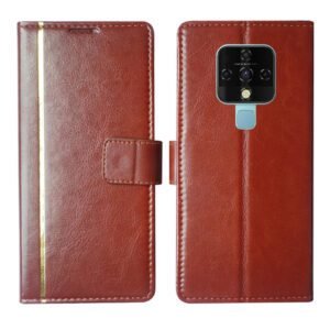 Dhar Flips Brown GP Flip Cover Tecno Camon 16 | Leather Finish | Shock Proof | Magnetic Clouser | Light Weight | Compatible with Tecno Camon 16 Cover | Best Designer Cover For Tecno Camon 16