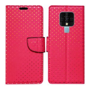 Dhar Flips Pink Dot Flip Cover Tecno Camon 16 | Leather Finish | Shock Proof | Magnetic Clouser | Light Weight | Compatible with Tecno Camon 16 Cover | Best Designer Cover For Tecno Camon 16