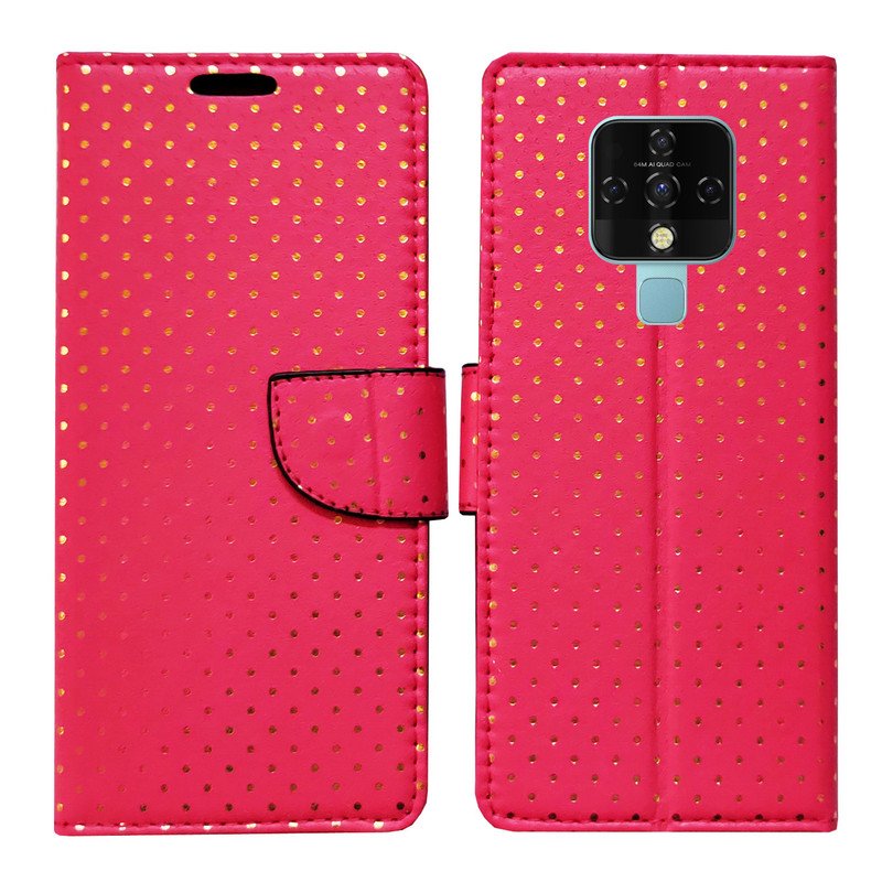 Dhar Flips Pink Dot Flip Cover Tecno Camon 16 | Leather Finish | Shock Proof | Magnetic Clouser | Light Weight | Compatible with Tecno Camon 16 Cover | Best Designer Cover For Tecno Camon 16