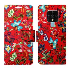 Dhar Flips Red Pattern Flip Cover Tecno Camon 16 | Leather Finish | Shock Proof | Magnetic Clouser | Light Weight | Compatible with Tecno Camon 16 Cover | Best Designer Cover For Tecno Camon 16