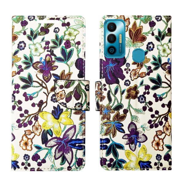 Dhar Flips Purple Pattern Flip Cover Tecno Spark 7T | Leather Finish | Shock Proof | Magnetic Clouser | Light Weight | Compatible with Tecno Spark 7T Cover | Best Designer Cover For Tecno Spark 7T