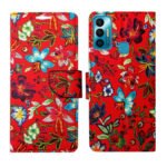 Dhar Flips Red Pattern Flip Cover Tecno Spark 7T | Leather Finish | Shock Proof | Magnetic Clouser | Light Weight | Compatible with Tecno Spark 7T Cover | Best Designer Cover For Tecno Spark 7T