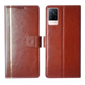 Dhar Flips Brown GP Flip Cover Vivo V21 5G | Leather Finish | Shock Proof | Magnetic Clouser | Light Weight | Compatible with Vivo V21 5G Cover | Best Designer Cover For Vivo V21 5G