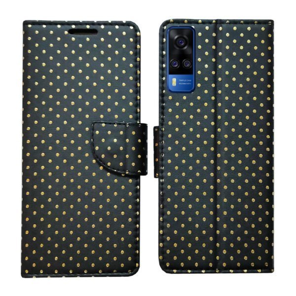 Dhar Flips Black Dot Flip Cover Vivo Y53s | Leather Finish | Shock Proof | Magnetic Clouser | Light Weight | Compatible with Vivo Y53s Cover | Best Designer Cover For Vivo Y53s