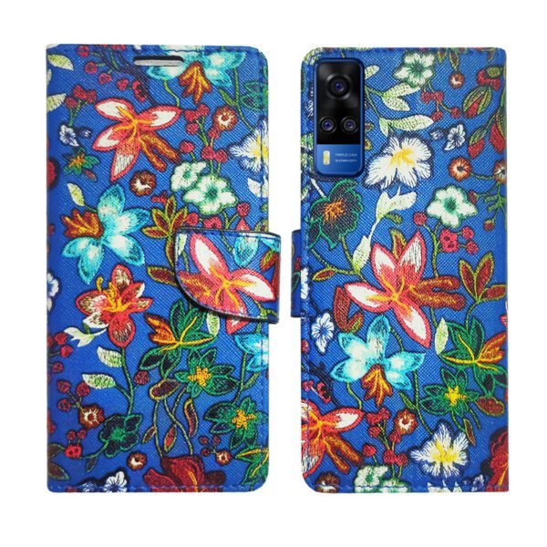 Dhar Flips Blue Pattern Flip Cover Vivo Y53s | Leather Finish | Shock Proof | Magnetic Clouser | Light Weight | Compatible with Vivo Y53s Cover | Best Designer Cover For Vivo Y53s