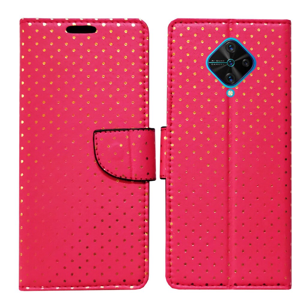 Dhar Flips Pink Dot Flip Cover Vivo S1 Pro | Leather Finish | Shock Proof | Magnetic Clouser | Light Weight | Compatible with Vivo S1 Pro Cover | Best Designer Cover For Vivo S1 Pro