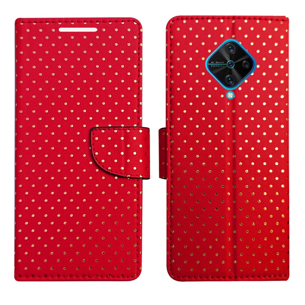 Dhar Flips Red Dot Flip Cover Vivo S1 Pro | Leather Finish | Shock Proof | Magnetic Clouser | Light Weight | Compatible with Vivo S1 Pro Cover | Best Designer Cover For Vivo S1 Pro