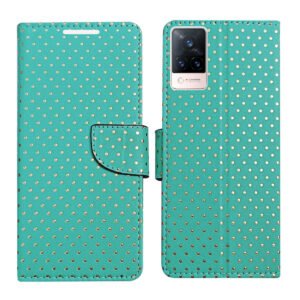 Dhar Flips Aquamarine Dot Flip Cover Vivo V21 5G | Leather Finish | Shock Proof | Magnetic Clouser | Light Weight | Compatible with Vivo V21 5G Cover | Best Designer Cover For Vivo V21 5G