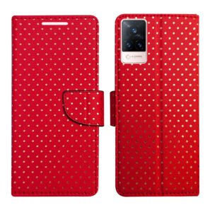 Dhar Flips Red Dot Flip Cover Vivo V21 5G | Leather Finish | Shock Proof | Magnetic Clouser | Light Weight | Compatible with Vivo V21 5G Cover | Best Designer Cover For Vivo V21 5G