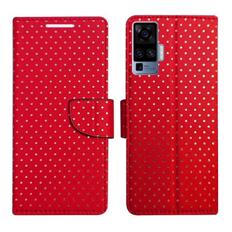 Dhar Flips Red Dot Flip Cover Vivo X50 Pro | Leather Finish | Shock Proof | Magnetic Clouser | Light Weight | Compatible with Vivo X50 Pro Cover | Best Designer Cover For Vivo X50 Pro