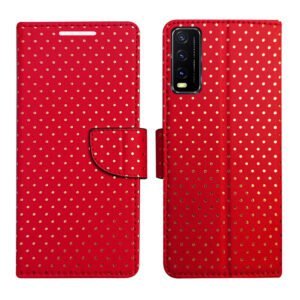 Dhar Flips Red Dot Flip Cover Vivo Y12s | Leather Finish | Shock Proof | Magnetic Clouser | Light Weight | Compatible with Vivo Y12s Cover | Best Designer Cover For Vivo Y12s