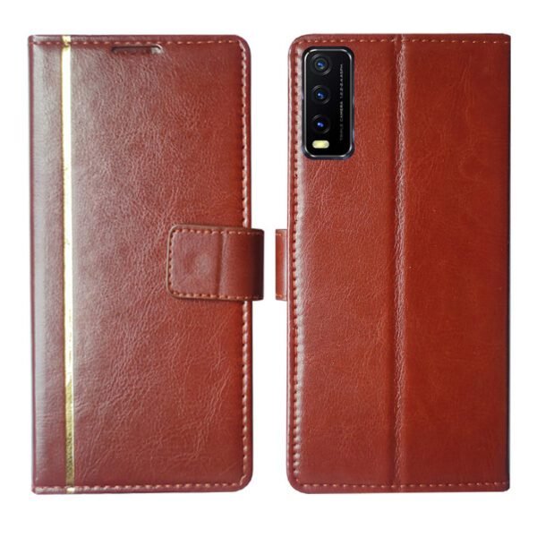 Dhar Flips Brown GP Flip Cover Vivo Y12s | Leather Finish | Shock Proof | Magnetic Clouser | Light Weight | Compatible with Vivo Y12s Cover | Best Designer Cover For Vivo Y12s