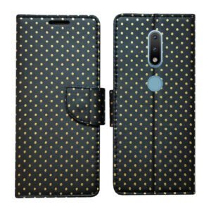 Dhar Flips Black Dot Flip Cover Nokia 2.4 | Leather Finish | Shock Proof | Magnetic Clouser | Light Weight | Compatible with Nokia 2.4 Cover | Best Designer Cover For Nokia 2.4