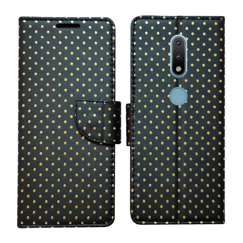 Dhar Flips Black Dot Flip Cover Nokia 2.4 | Leather Finish | Shock Proof | Magnetic Clouser | Light Weight | Compatible with Nokia 2.4 Cover | Best Designer Cover For Nokia 2.4