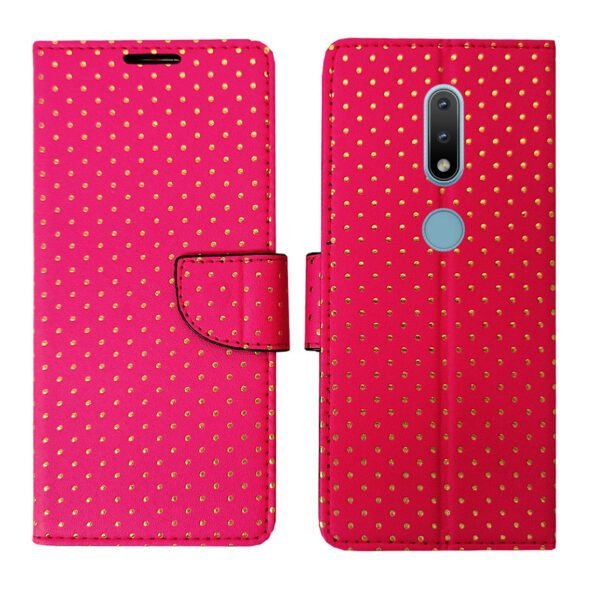 Dhar Flips Pink Dot Flip Cover Nokia 2.4 | Leather Finish | Shock Proof | Magnetic Clouser | Light Weight | Compatible with Nokia 2.4 Cover | Best Designer Cover For Nokia 2.4