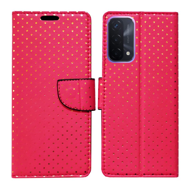 Dhar Flips Pink Dot Flip Cover Oppo A74 | Leather Finish | Shock Proof | Magnetic Clouser | Light Weight | Compatible with Oppo A74 Cover | Best Designer Cover For Oppo A74