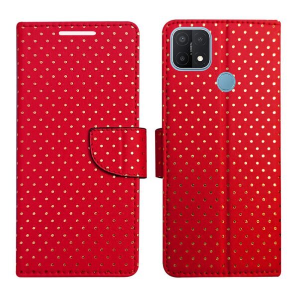 Dhar Flips Red Dot Flip Cover Oppo A15 | Leather Finish | Shock Proof | Magnetic Clouser | Light Weight | Compatible with Oppo A15 Cover | Best Designer Cover For Oppo A15