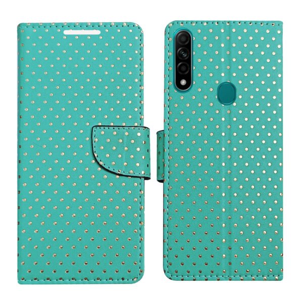 Dhar Flips Aquamarine Dot Flip Cover Oppo A31 | Leather Finish | Shock Proof | Magnetic Clouser | Light Weight | Compatible with Oppo A31 Cover | Best Designer Cover For Oppo A31