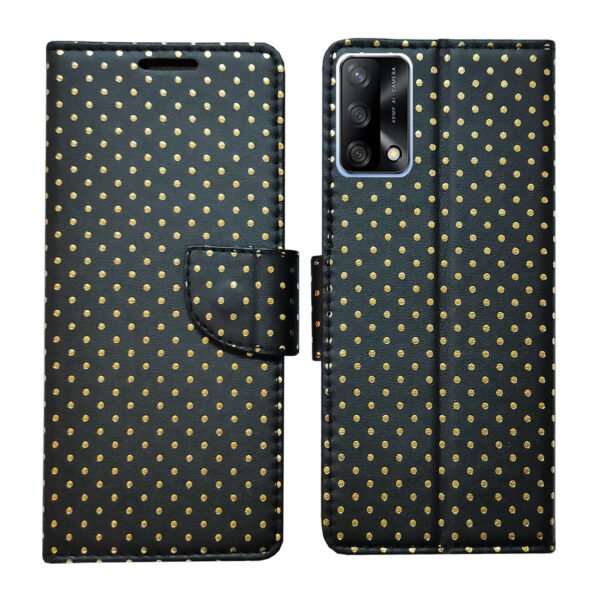 Dhar Flips Black Dot Flip Cover Oppo F19 | Leather Finish | Shock Proof | Magnetic Clouser | Light Weight | Compatible with Oppo F19 Cover | Best Designer Cover For Oppo F19