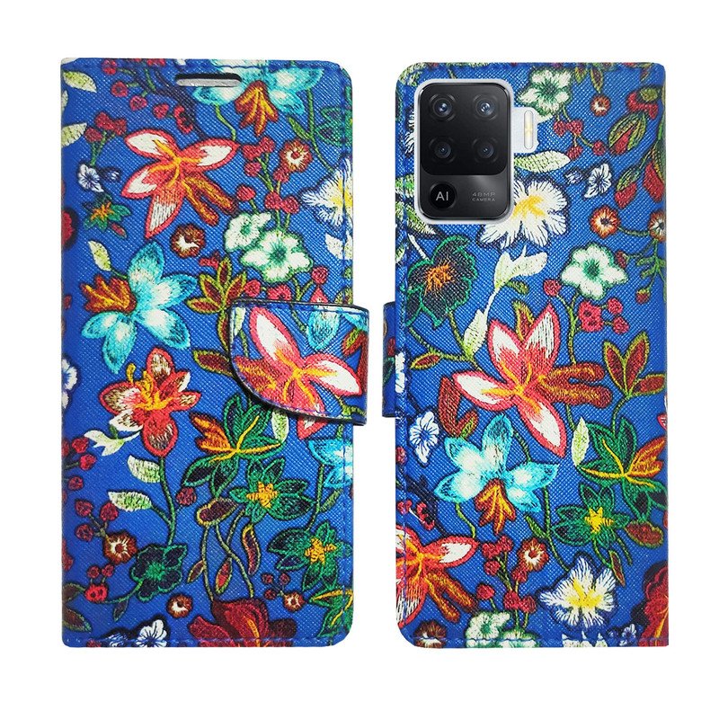 Dhar Flips Blue Pattern Flip Cover Oppo F19 Pro | Leather Finish | Shock Proof | Magnetic Clouser | Light Weight | Compatible with Oppo F19 Pro Cover | Best Designer Cover For Oppo F19 Pro