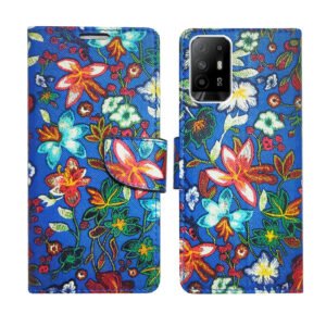 Dhar Flips Blue Pattern Flip Cover Oppo F19 Pro Plus | Leather Finish | Shock Proof | Magnetic Clouser | Light Weight | Compatible with Oppo F19 Pro Plus Cover | Best Designer Cover For Oppo F19 Pro Plus