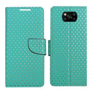 Dhar Flips Aqumarine Dot Flip Cover Poco X3 | Leather Finish | Shock Proof | Magnetic Clouser | Light Weight | Compatible with Poco X3 Cover | Best Designer Cover For Poco X3