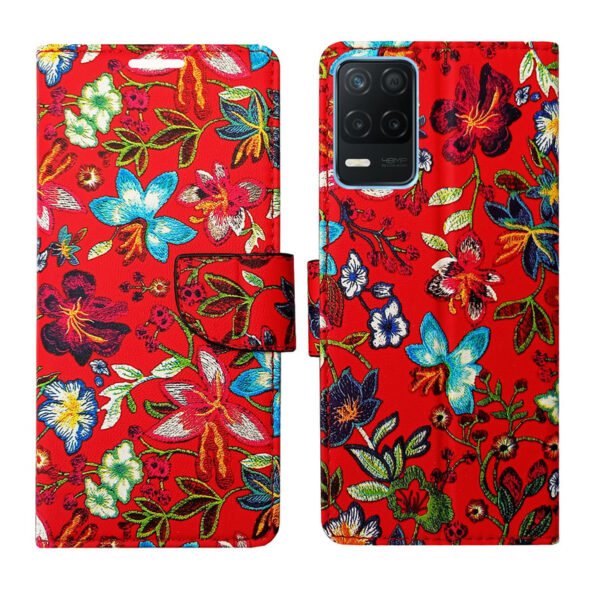 Dhar Flips Red Pattern Flip Cover Realme Narzo 30 5G | Leather Finish | Shock Proof | Magnetic Clouser | Light Weight | Compatible with Realme Narzo 30 5G Cover | Best Designer Cover For Realme Narzo 30 5G