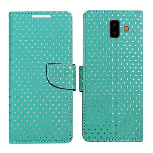 Dhar Flips Aquamarine Dot Flip Cover Samsung J6 Plus | Leather Finish | Shock Proof | Magnetic Clouser | Light Weight | Compatible with Samsung J6 Plus Cover | Best Designer Cover For Samsung J6 Plus